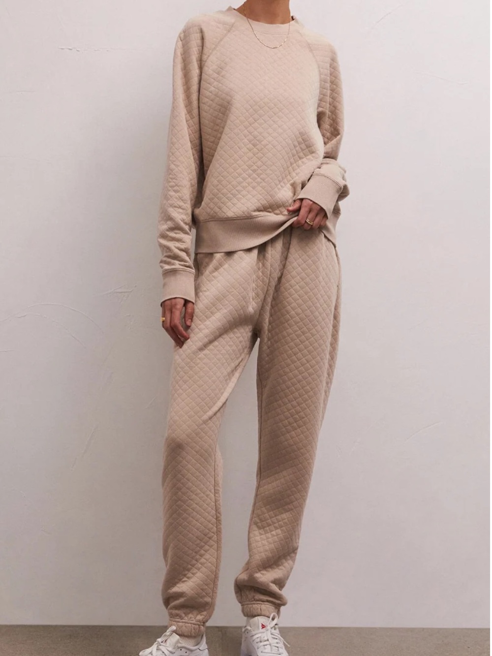 Z Supply Volt Quilted Pants & Sweatshirt Set Light Beige, Size L